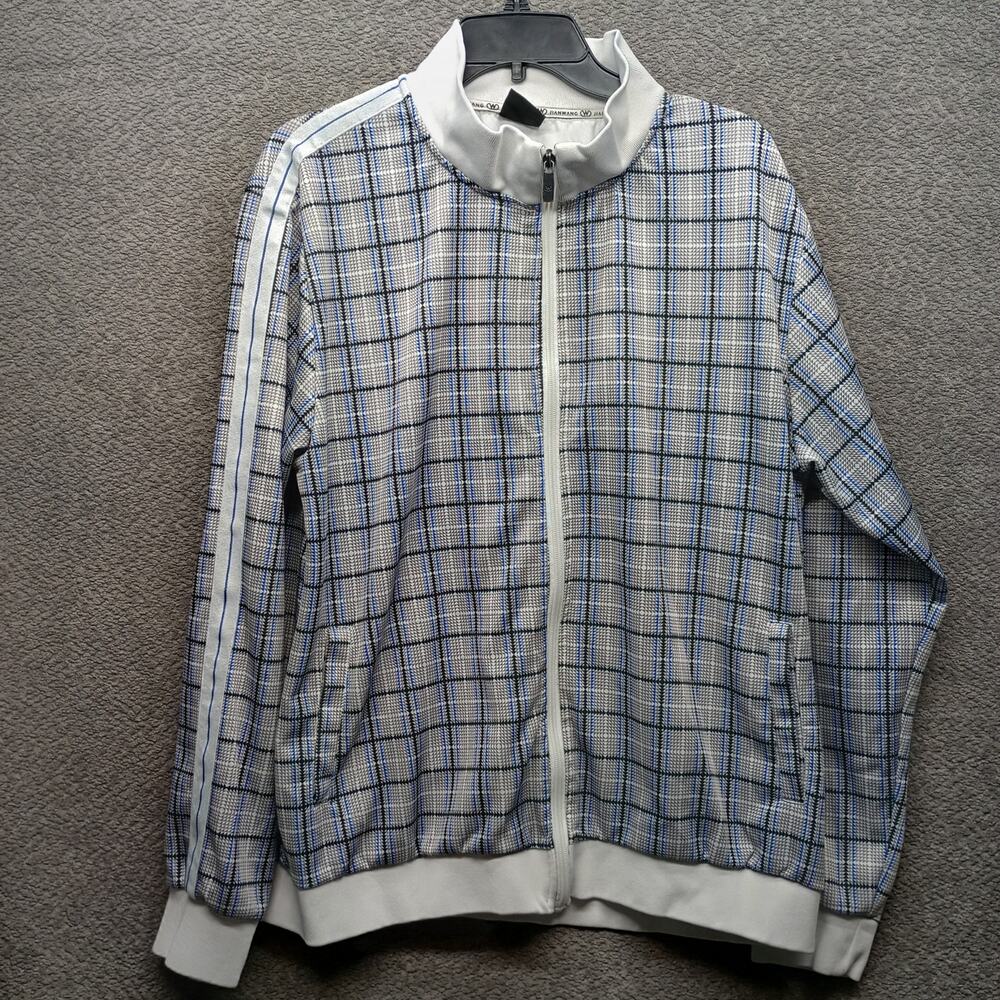 Jian Wang Men Plaid Track LS Activewear Jacket Blue